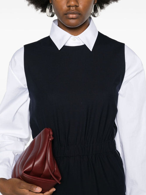 contrast-stitching midi dress
